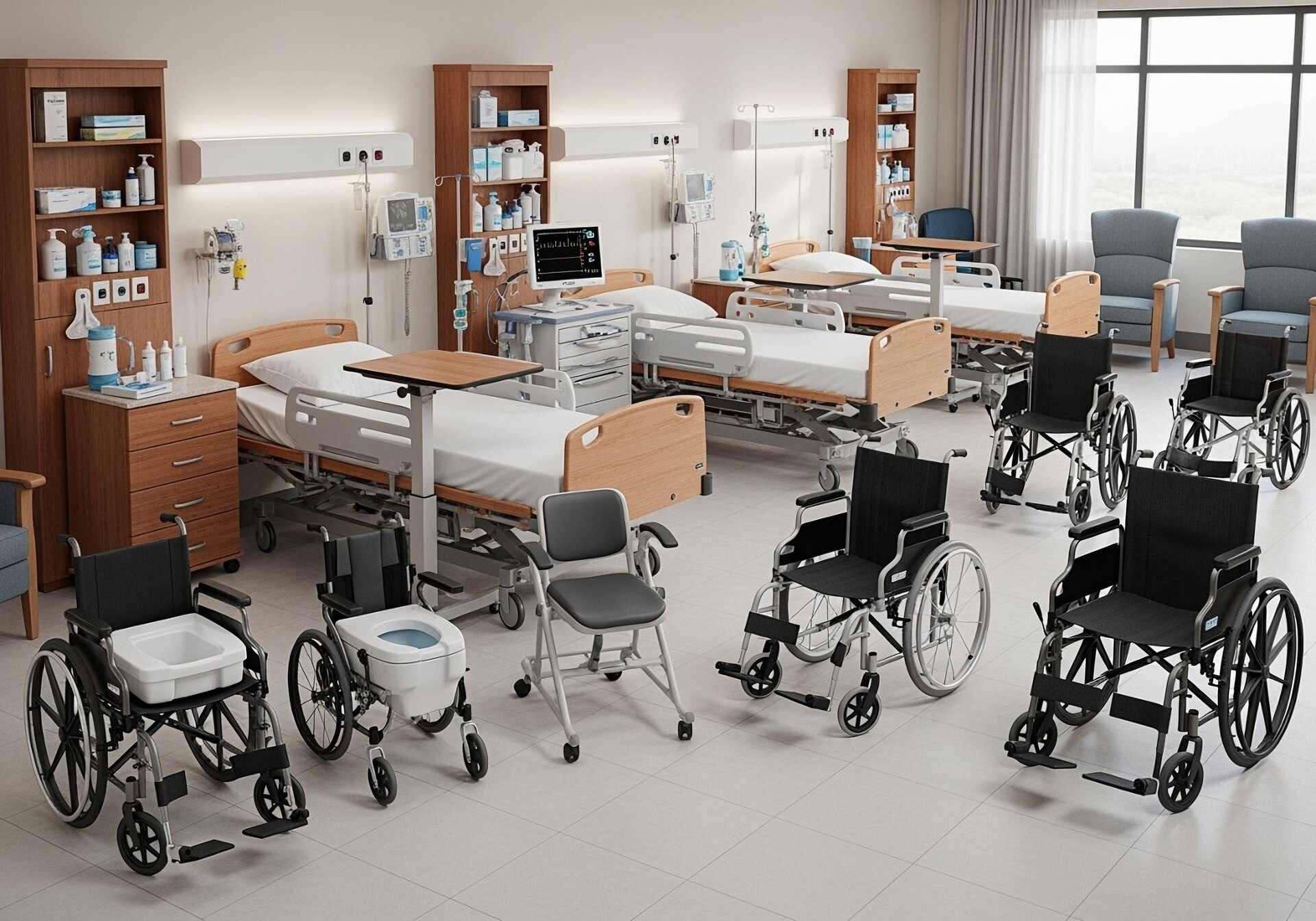Durable medical equipment rental inventory including hospital beds wheelchairs and patient care devices